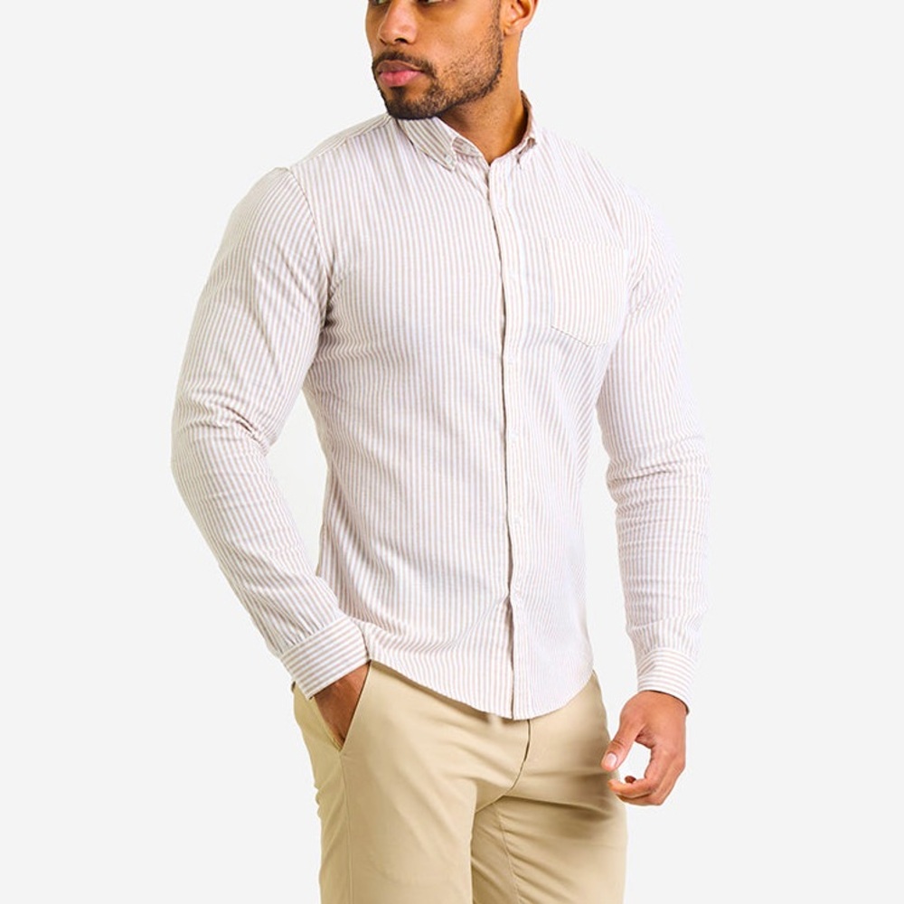 STRIPED OXFORD SHIRT IN STONE WHITE - XL